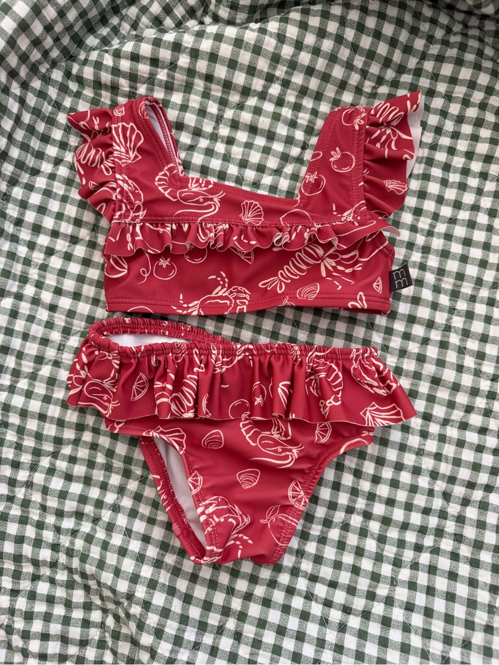 Modern Moments Red Ruffle Two-Piece Swimsuit with Shell Print